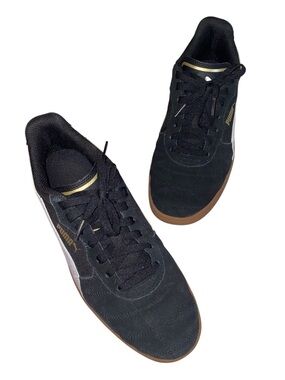 Men’s Puma Black/White/Tan Lace Up Faux Suede Sneakers, Size 10.5